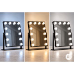 LED kozmetické zrkadlo na líčenie 30 × 40 cm s podsvietením, 3 farby, 12 žiaroviek, čierne, ModernHome
