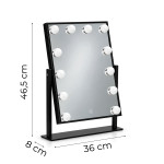 LED kozmetické zrkadlo na líčenie 30 × 40 cm s podsvietením, 3 farby, 12 žiaroviek, čierne, ModernHome