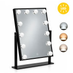 LED kozmetické zrkadlo na líčenie 30 × 40 cm s podsvietením, 3 farby, 12 žiaroviek, čierne, ModernHome