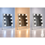 LED kozmetické zrkadlo na líčenie 25 × 30 cm s podsvietením, 3 farby, 9 žiaroviek, ModernHome LED kozmetické zrkadlo na líčenie 25 × 30 cm s podsvietením, 3 farby, 9 žiaroviek, ModernHome