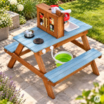 Drevená detská kuchynka na piesok, piknikový stôl a lavice, vodná pumpa, drez – ECOTOYS Drevená detská kuchynka na piesok, piknikový stôl a lavice, vodná pumpa, drez – ECOTOYS