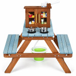 Drevená detská kuchynka na piesok, piknikový stôl a lavice, vodná pumpa, drez – ECOTOYS Drevená detská kuchynka na piesok, piknikový stôl a lavice, vodná pumpa, drez – ECOTOYS