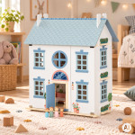 Drevený domček pre bábiky Lily, otvárací, 3 poschodia, 5 izieb, nábytok, figúrky, ECOTOYS