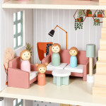 Drevený domček pre bábiky Lily, otvárací, 3 poschodia, 5 izieb, nábytok, figúrky, ECOTOYS