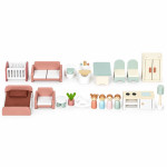 Drevený domček pre bábiky Lily, otvárací, 3 poschodia, 5 izieb, nábytok, figúrky, ECOTOYS