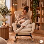Hojdacie kreslo s ušami, relaxačné, látka bouclé teddy, krémová, ModernHome Hojdacie kreslo s ušami, relaxačné, látka bouclé teddy, krémová, ModernHome