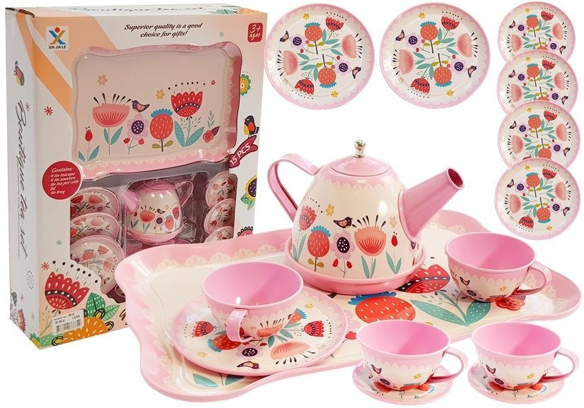 LEAN TOYS Čajová súprava 14 prvkov - čajník, šálky, tanieriky, podnos