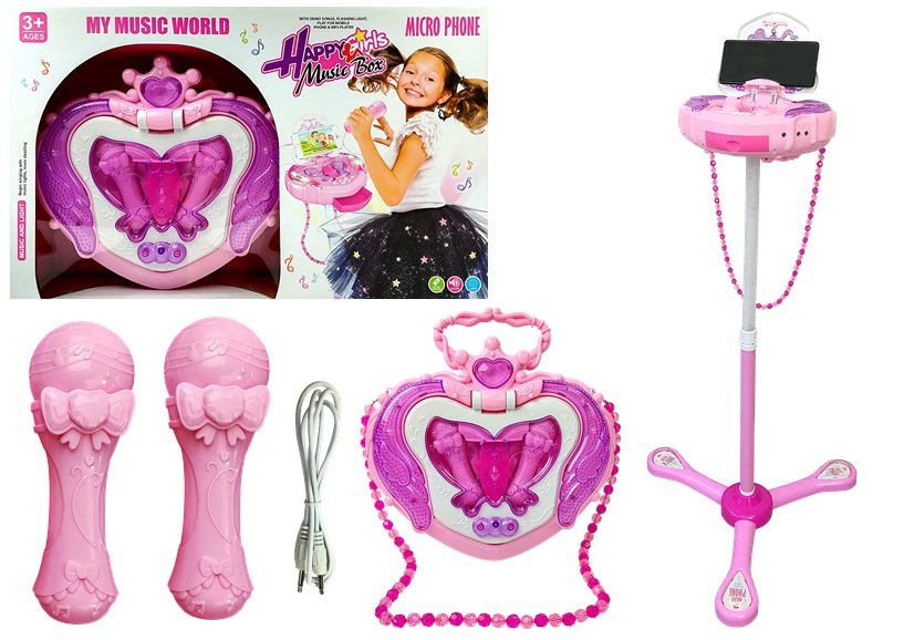 LEAN TOYS Karaoke s hudobným boxom na stojane ružová