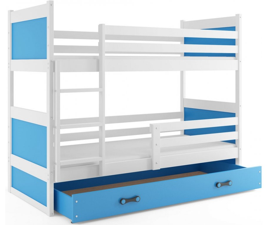 Interbeds Rico poschodová posteľ 200cm x 90cm borovicové drevo bielo-modrá