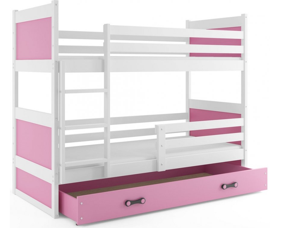Interbeds Rico poschodová posteľ 200cm x 90cm borovicové drevo bielo-ružová