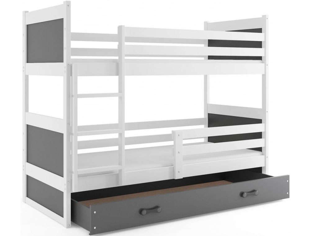 Interbeds Rico poschodová posteľ 200cm x 90cm borovicové drevo bielo-sivá
