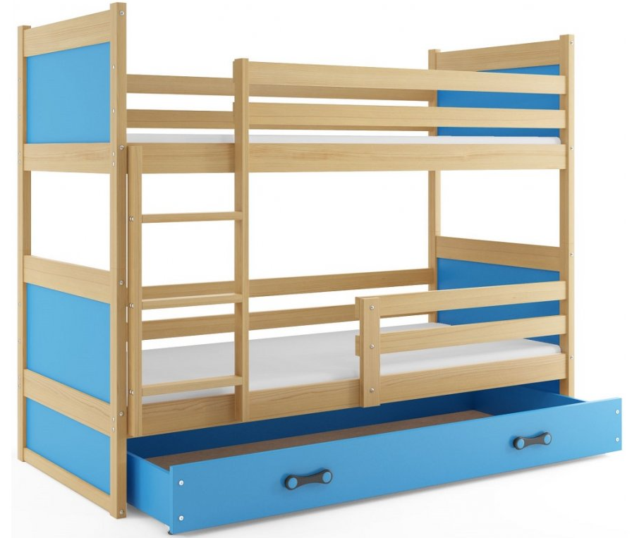 Interbeds Rico poschodová posteľ 200cm x 90cm borovicové drevo Prírodná-modrá