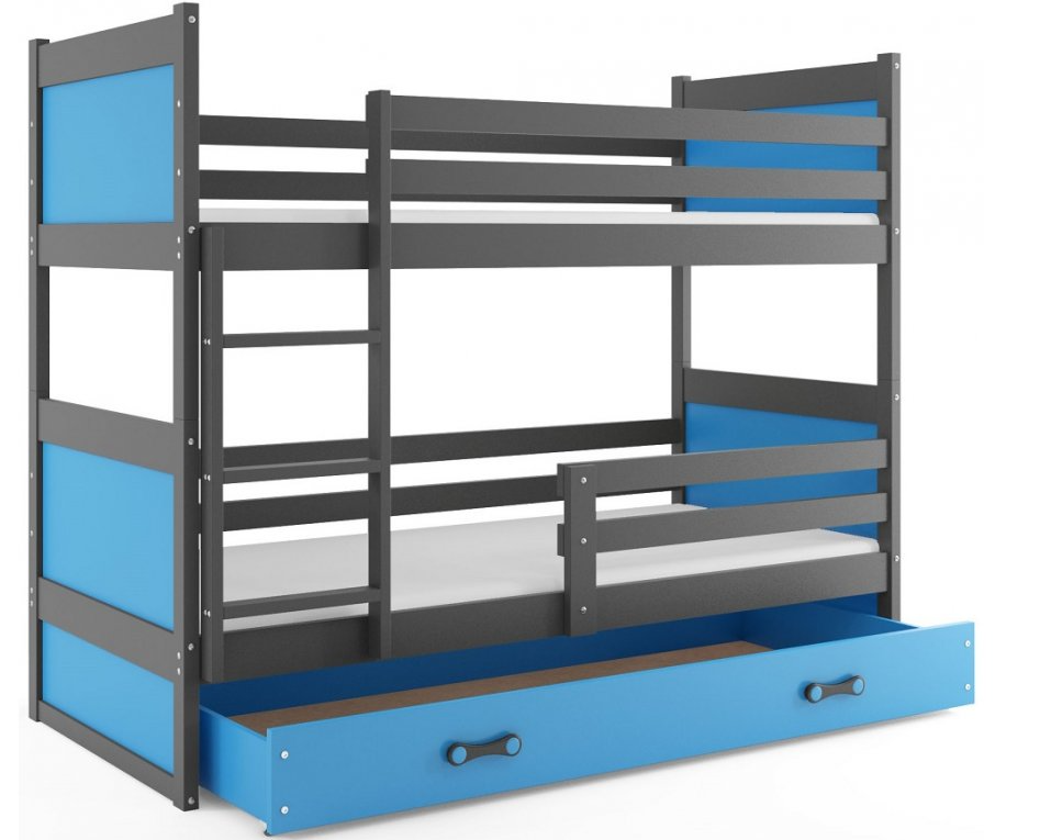 Interbeds Rico poschodová posteľ 200cm x 90cm borovicové drevo sivo-modrá