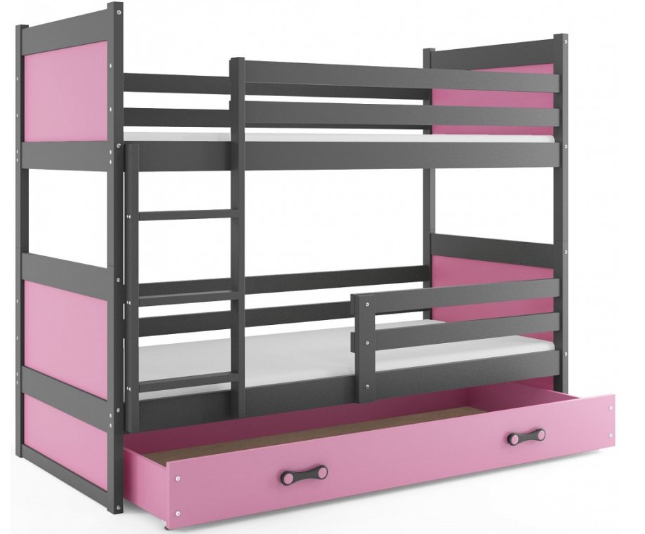 Interbeds Rico poschodová posteľ 200cm x 90cm borovicové drevo sivo-ružová
