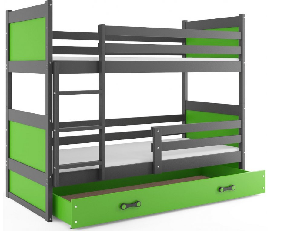 Interbeds Rico poschodová posteľ 200cm x 90cm borovicové drevo sivo-zelená