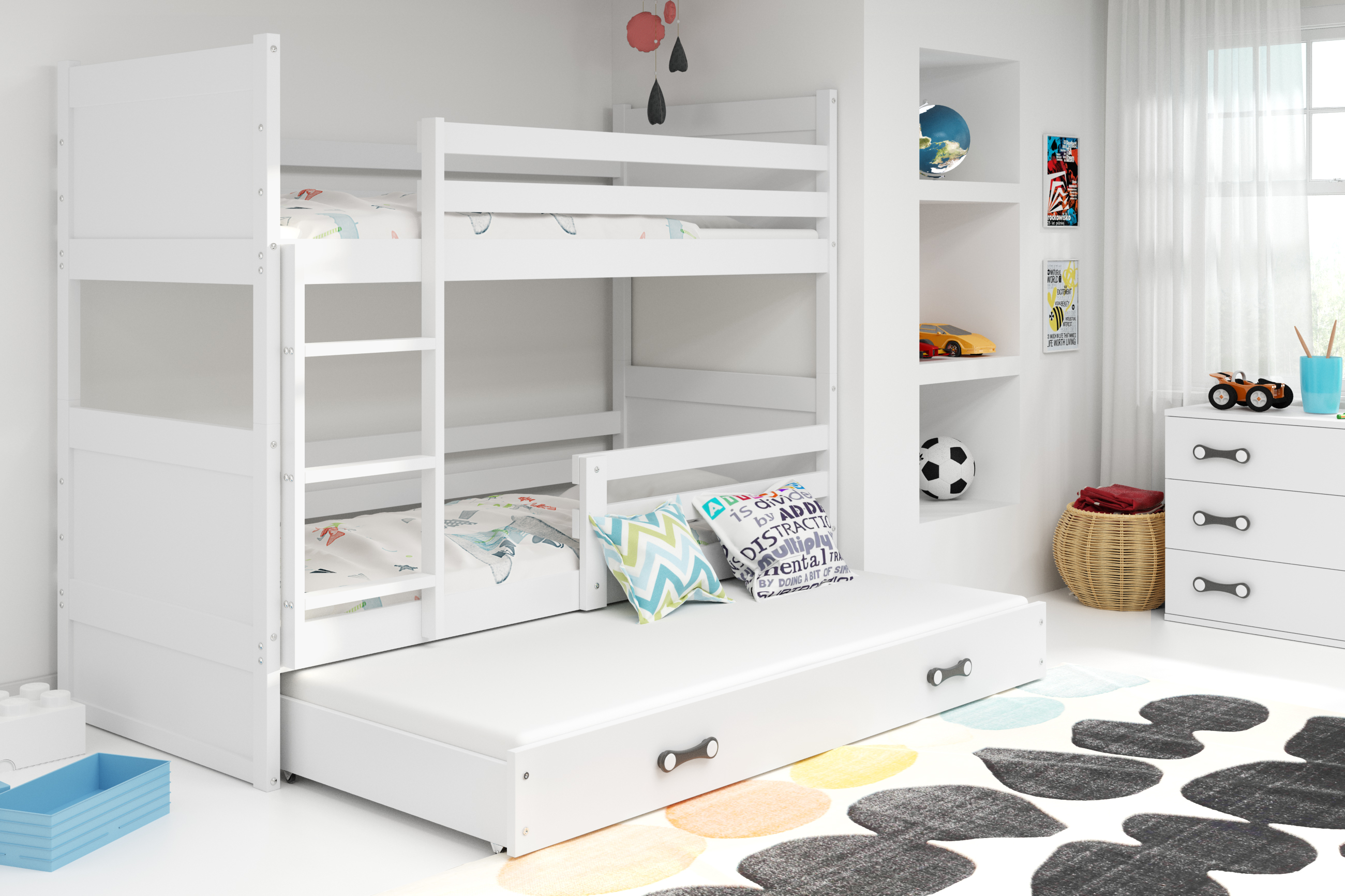 Interbeds Poschodová posteľ Rico 3 trojmiestna biela 200cm x 90cm biela