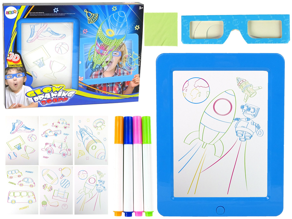 LEAN TOYS 3D Svietiaca tabuľa – modrá