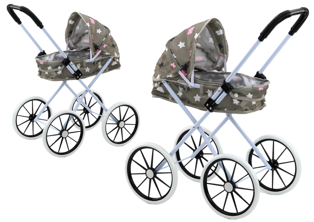 Lean Toys Kočík pre bábiky 60cm – sivý s hviezdami