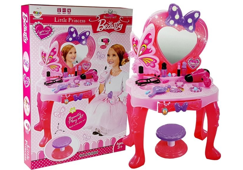 Lean Toys Toaletný stolík so zrkadlom, zvukmi, svetlom a stoličkou