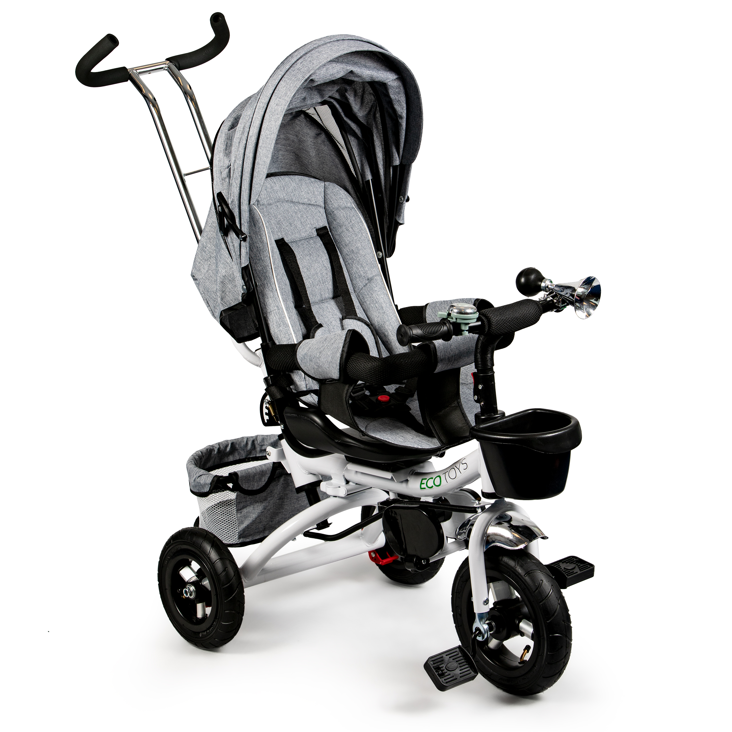EcoToys Detská trojkolka so strieškou - šedá