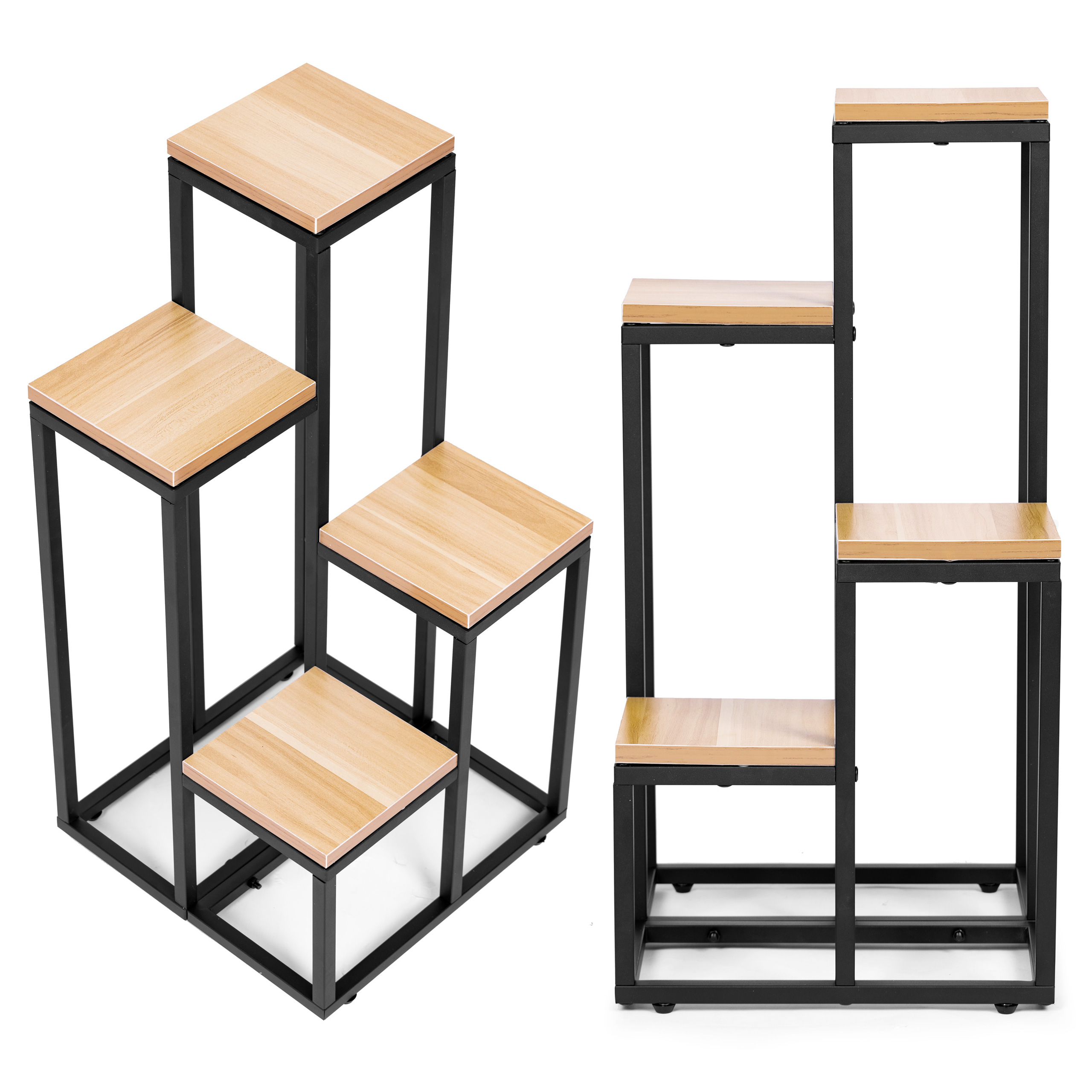 ModernHome Stojan na kvety a dekorácie - 4 police, kovová MDF, svetlý orech