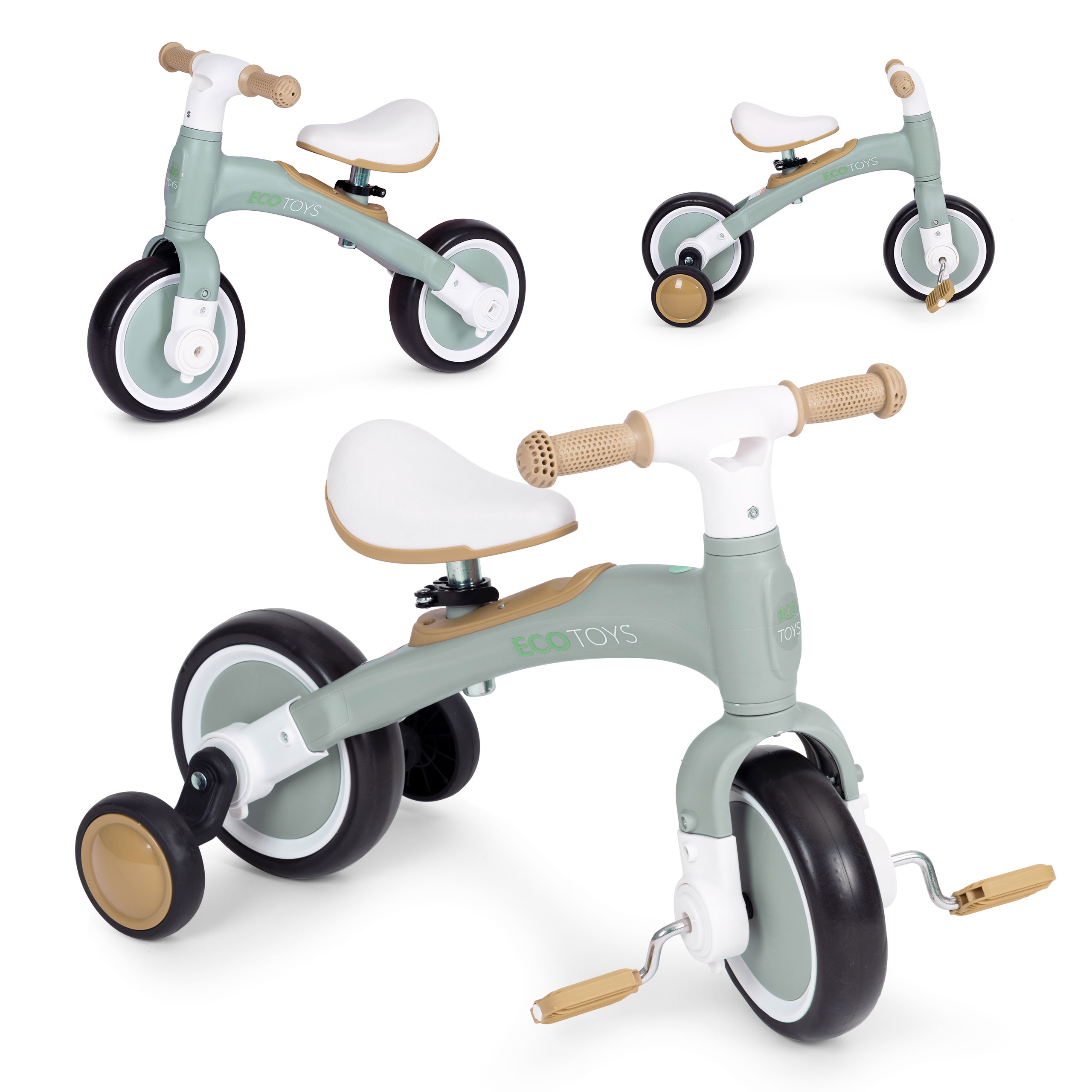 ECOTOYS Detská trojkolka s pedálmi - 3v1 zelená