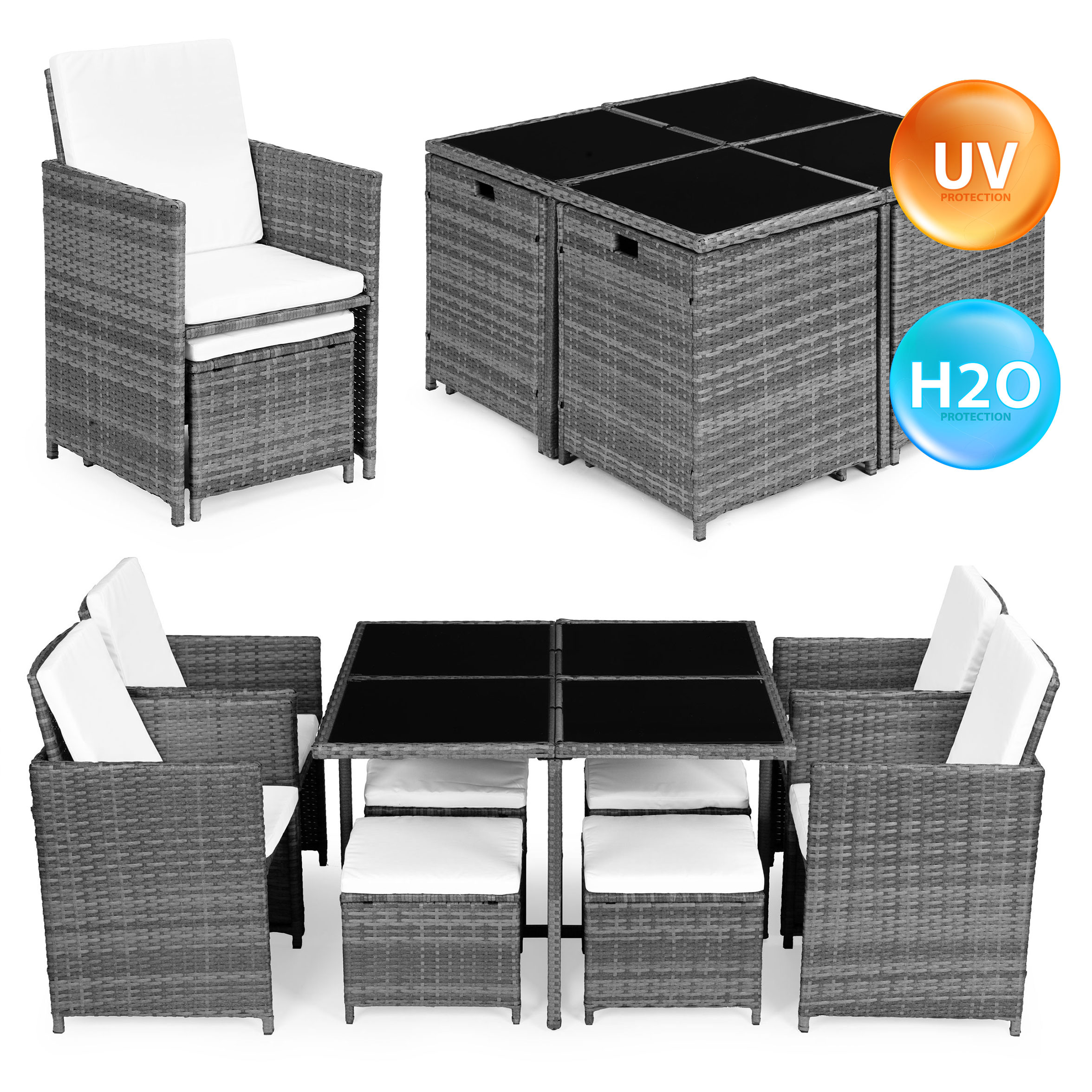 MultiGarden Súprava záhradného nábytku z technorattanu, 4 kreslá + 4 taburetky + stôl - MultiGarden