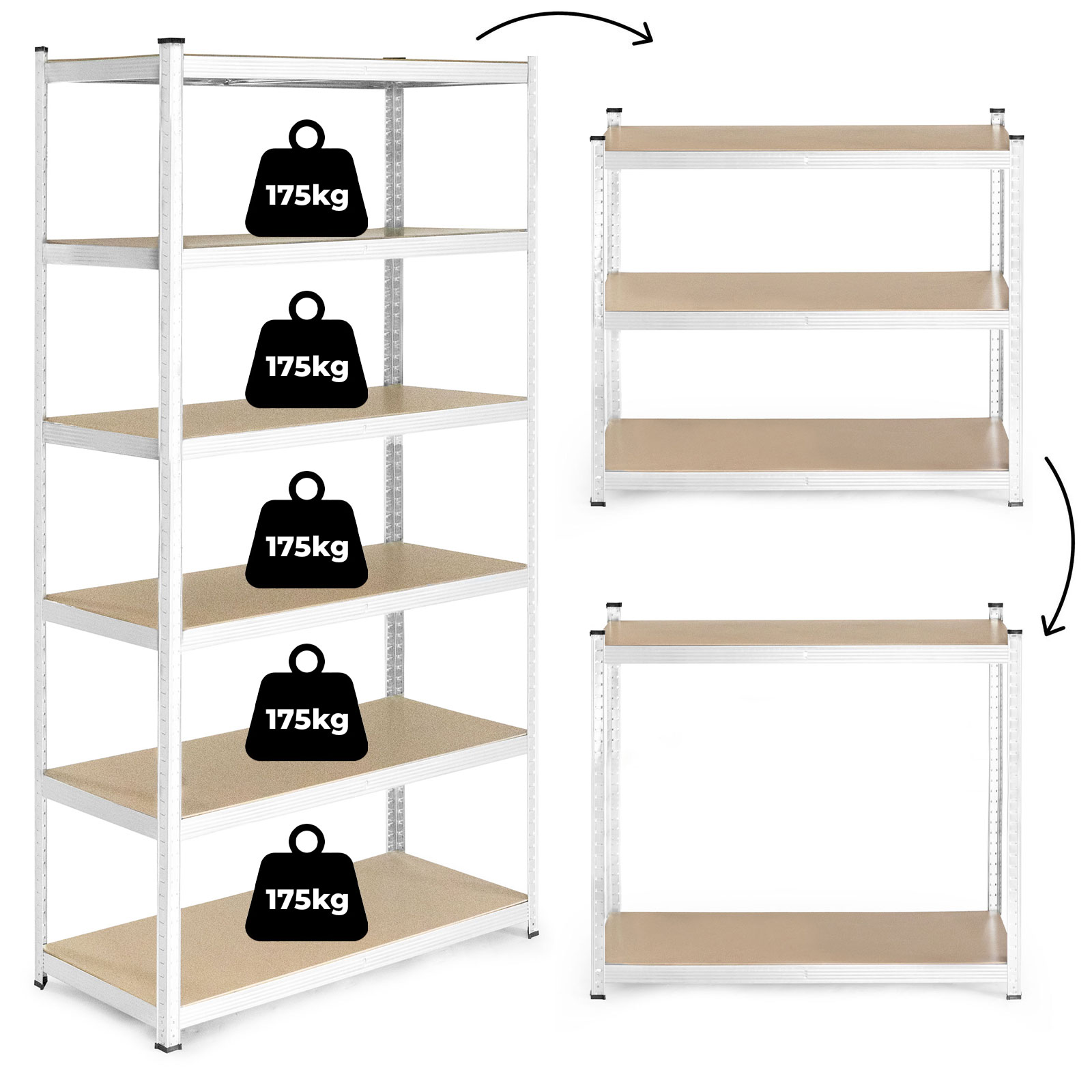 ModernHome Skladovací regál 222x110x50 cm - 6 políc, pozinkovaná oceľ, 1050 kg - ModernHome